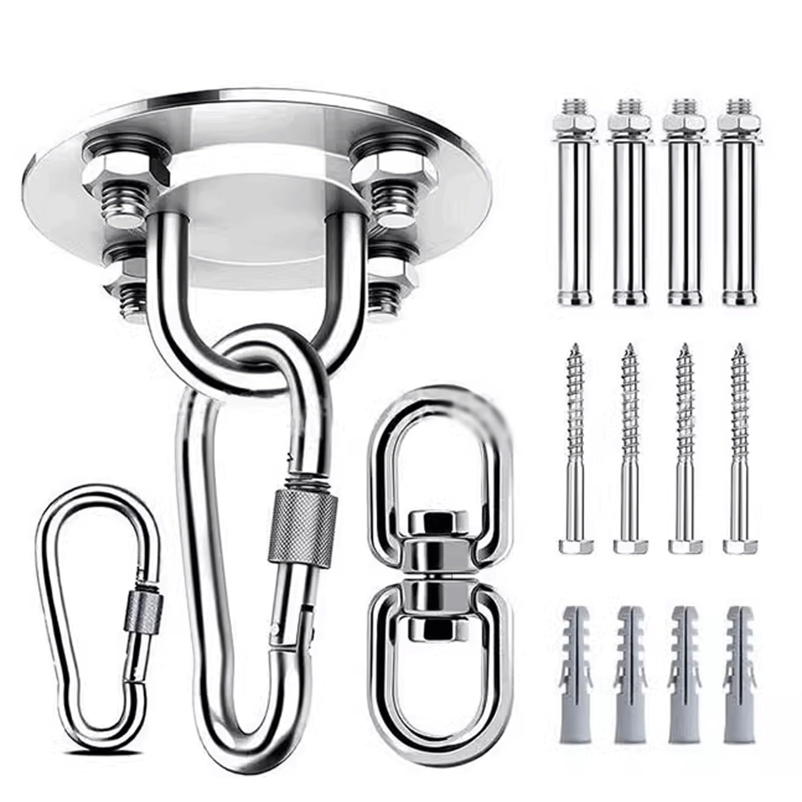 Kit de herrajes for Colgar Columpios con 3 Ganchos, mosquetones y Tornillos for Yoga, hamacas gimnasios Interior
