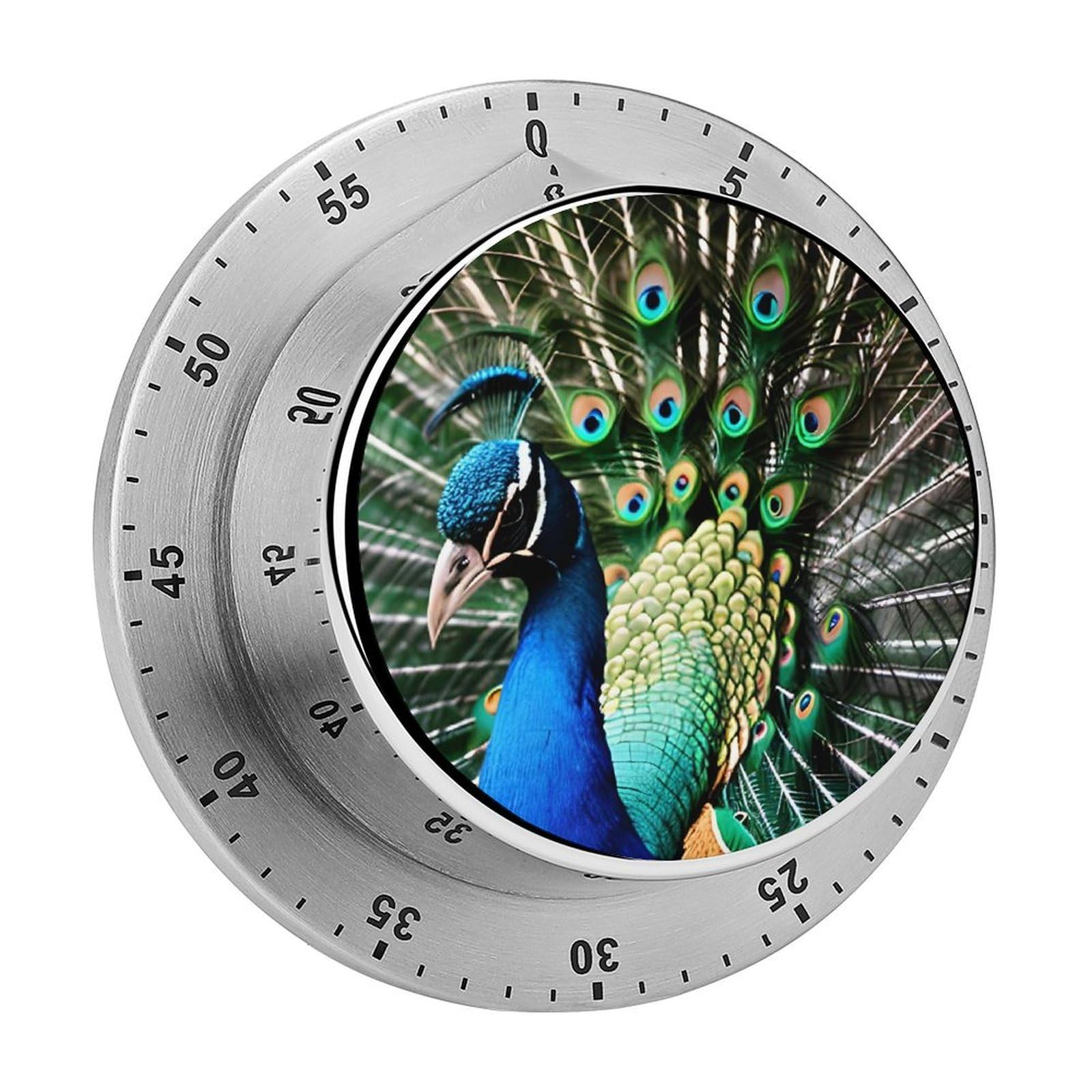 Peacock Timers Adsorbable Stainless Steel Kitchen Timer Loud 60 Minute Visual Timer Portable Manual Countdown Timers Alarm Clock Time Management Tool for Home Work