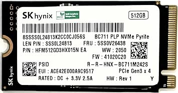 Oemgenuine OEM SKHynixx 512 GB M.2 PCI-e NVME محرك الحالة الصلبة الداخلية 42 mm 2242 نموذج عامل M مفتاح