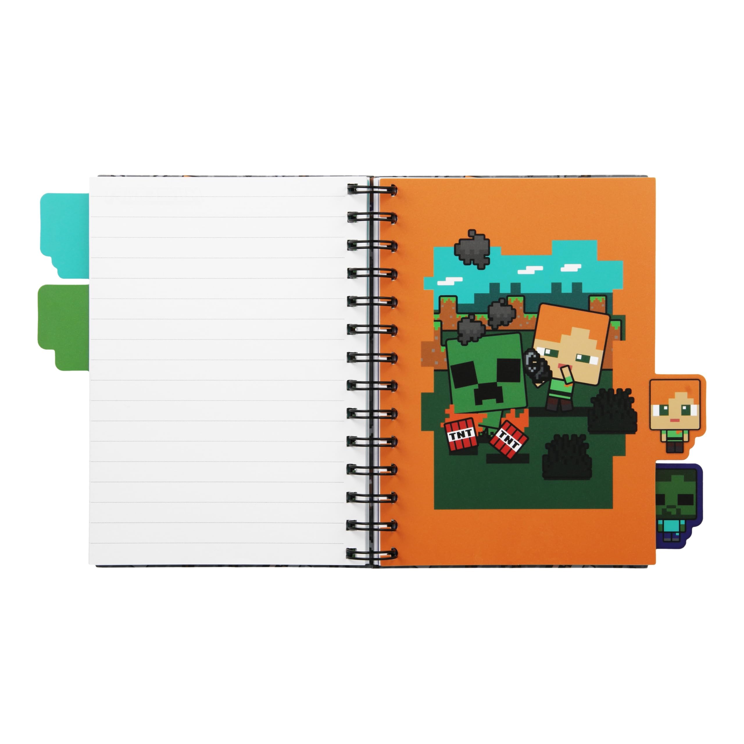Paladone Minecraft Notebook Schreibwaren-Set für Jungen, offiziell lizenzierter A5 Spiral-gebundener Planer mit 4 Trennwänden und Lineal, Back to School Supplies