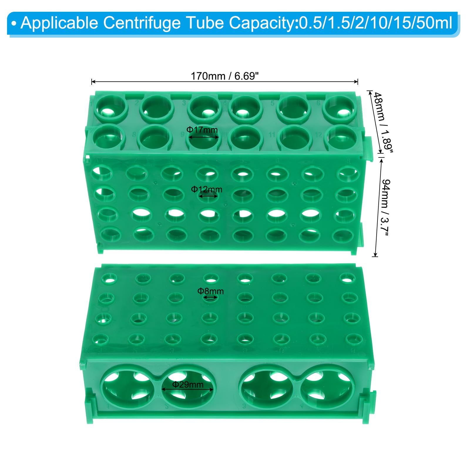 PATIKIL Porta Provette Da 80 Pozzi 1 Pezzo Porta Flaconi A Quattro Pannelli Supporto Per Provette Da Centrifuga Per Microprovette 0.5/1.5/2/10/15/50ml Verde