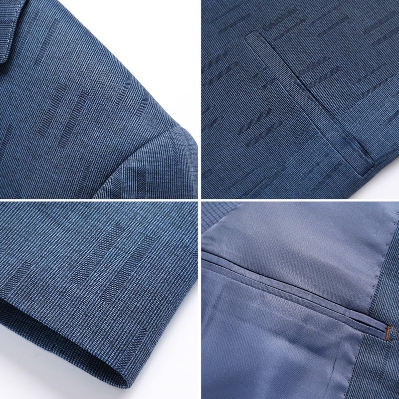 Mens Blue Print Two Button Casual Lightweight Sport Coats Solid Notched Lapel Suit Jackets3