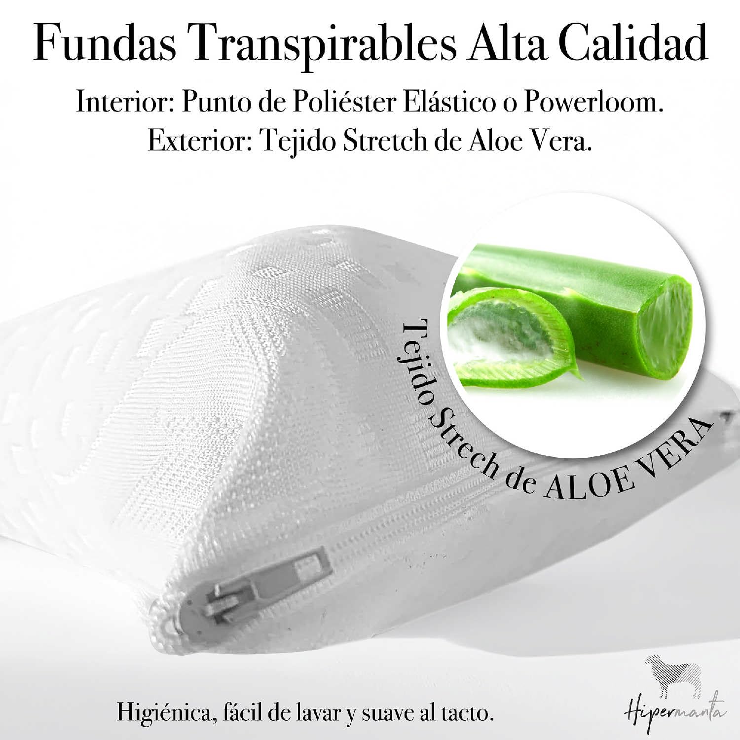 Set 2 Almohadas Viscoelasticas 90 cm Compactas con Cremallera. Almohadas Viscoelásticas Cama 180 cm. Funda Lavable. Firmeza Media. Transpirable. Modelo Aloe Vera