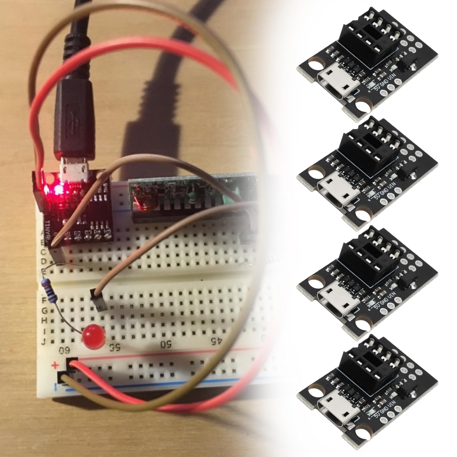 YINETTECH Lot De 4 Cartes Développement ATTINY85 Micro USB - Compatible ATtiny13A ATtiny25 ATtiny45