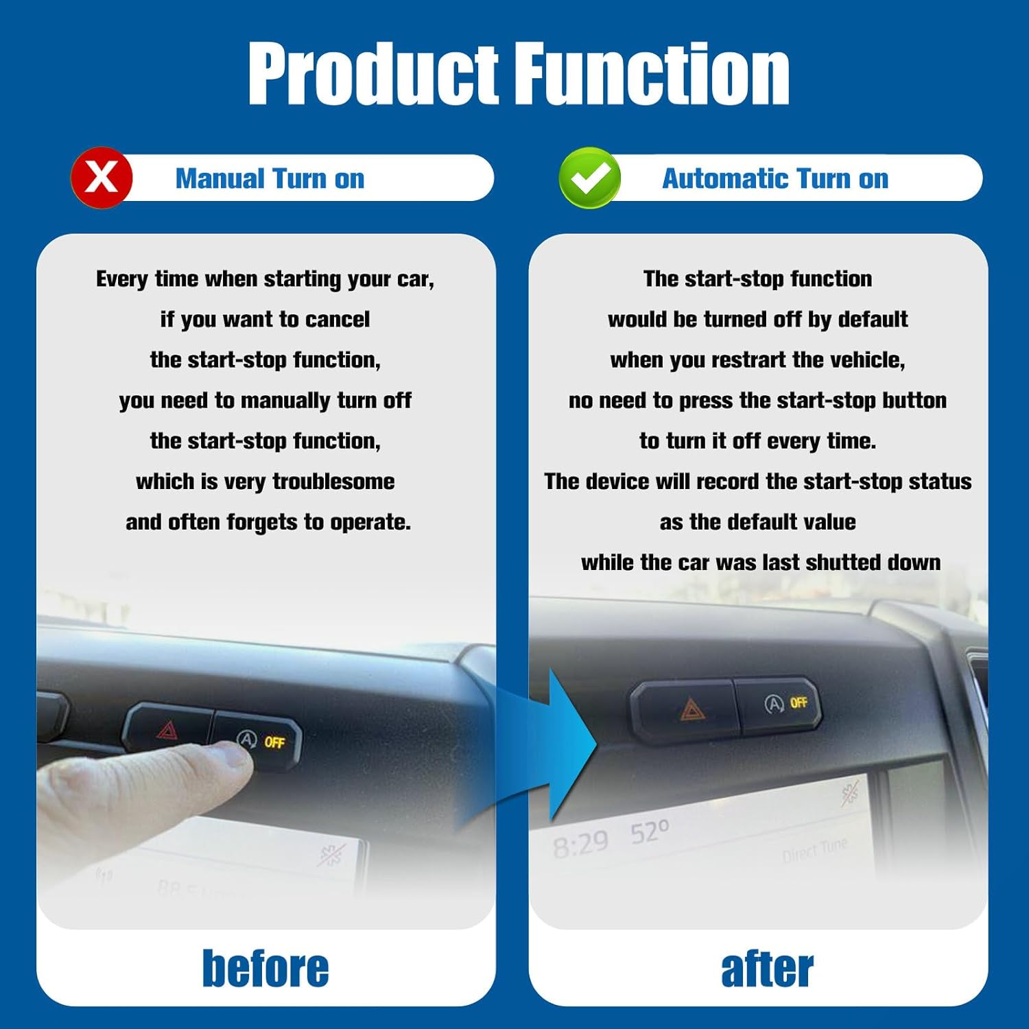 Auto Start Stop Eliminator Compatible with Ford F150 ESS 2021-2025 Automatic Startstop Engine System Disabler Canceller Cable Device Stops Shutoff Saves Battery Accessories