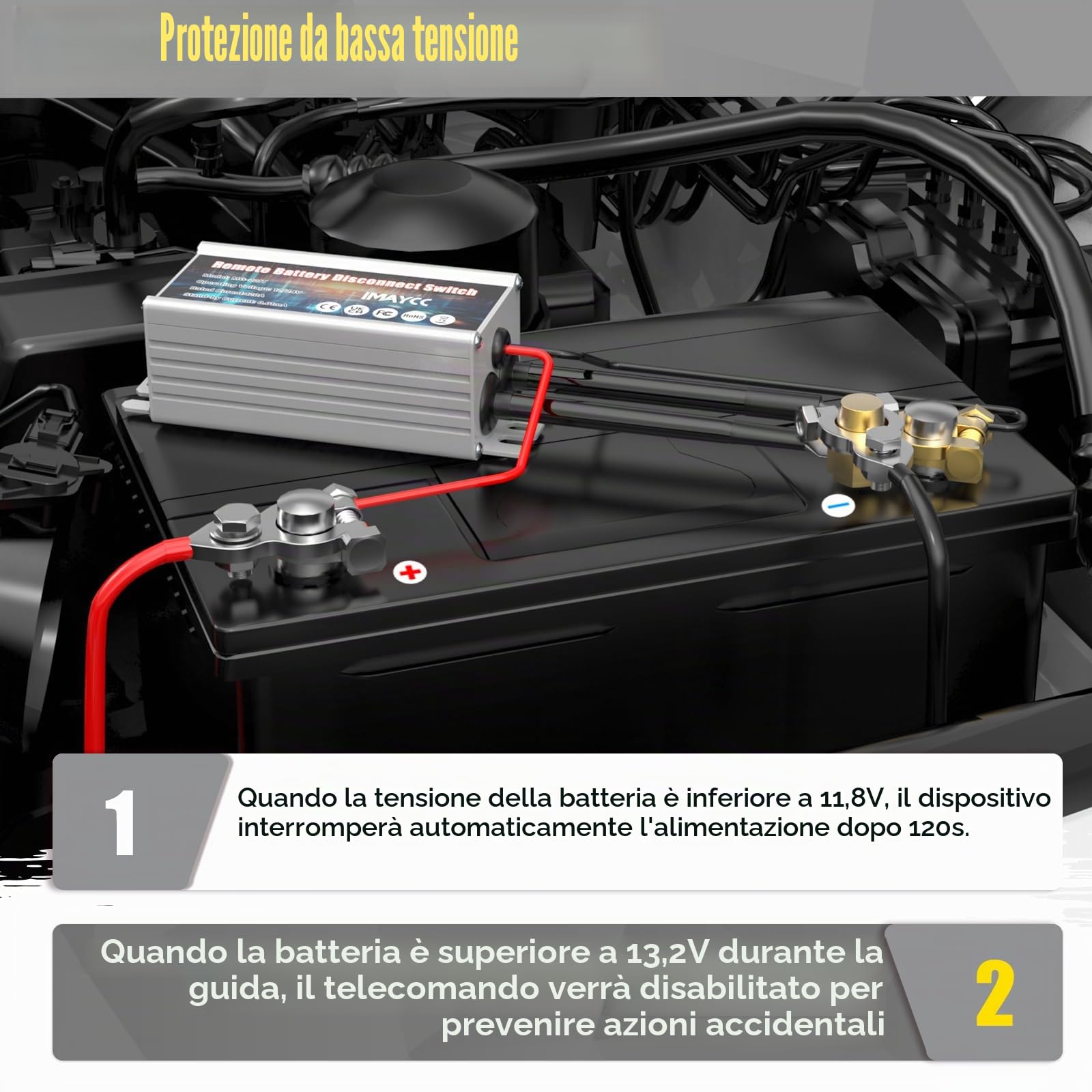 IMAYCC Intelligente Stacca Batteria 12v, Stacca Batteria per Auto 120A, Staccabatteria Auto, Antifurto Auto, Stacca batterie, Interruttore di Spegnimento Automatico per Moto, RV, ATV, Camion, Barca.