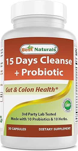 Best Naturals Limpieza intestinal y colon durante 15 días + probióticos para mujeres y hombres con Senna, cáscara sagrada y cáscara de psyllium - 30