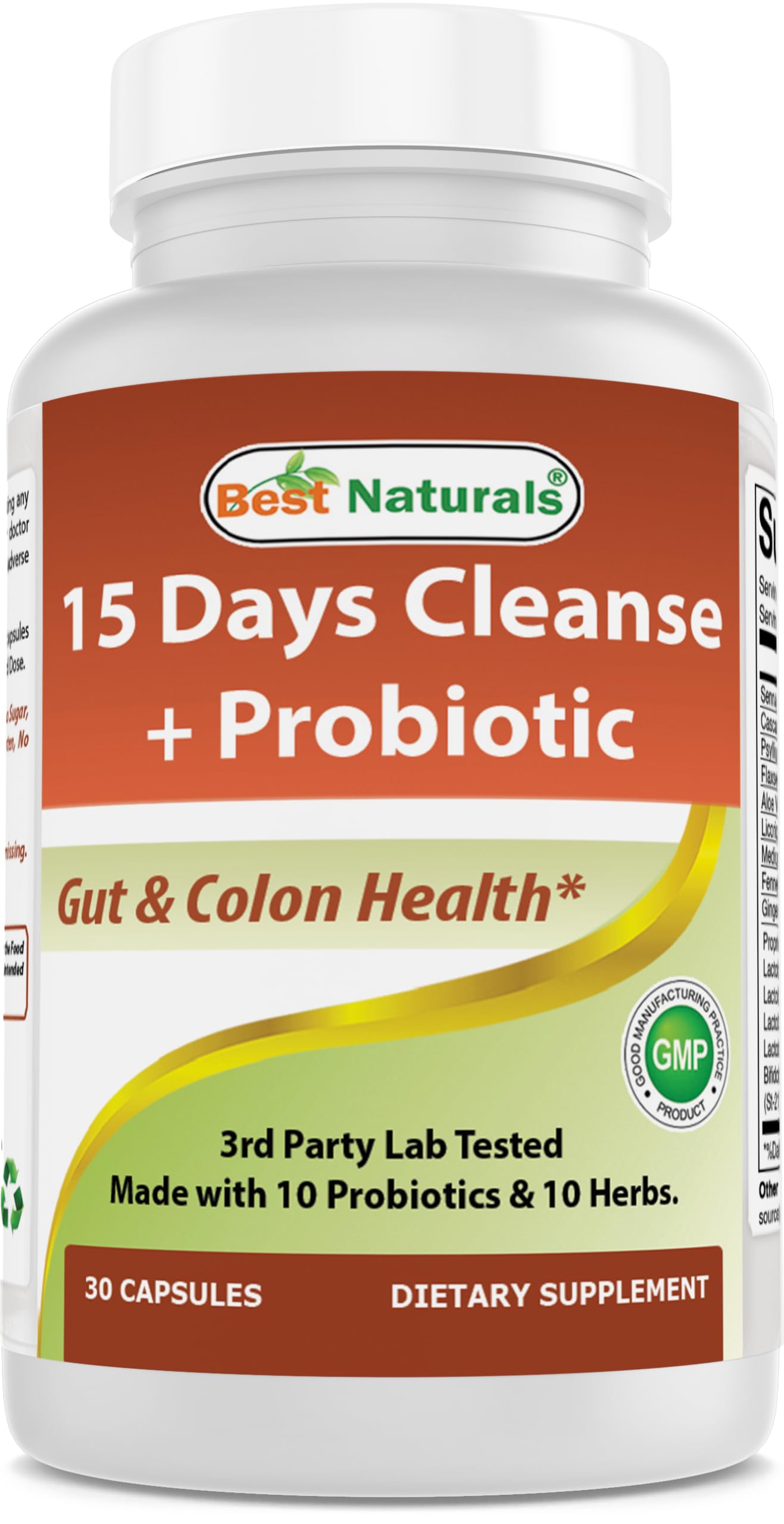 Best Naturals 15 Day Gut & Colon Cleanse + Probiotics for Women & Men with Senna, Cascara Sagrada & Psyllium Husk- 30 Capsules - Non-GMO & Gluten Free. 30 Count (Pack of 1)
