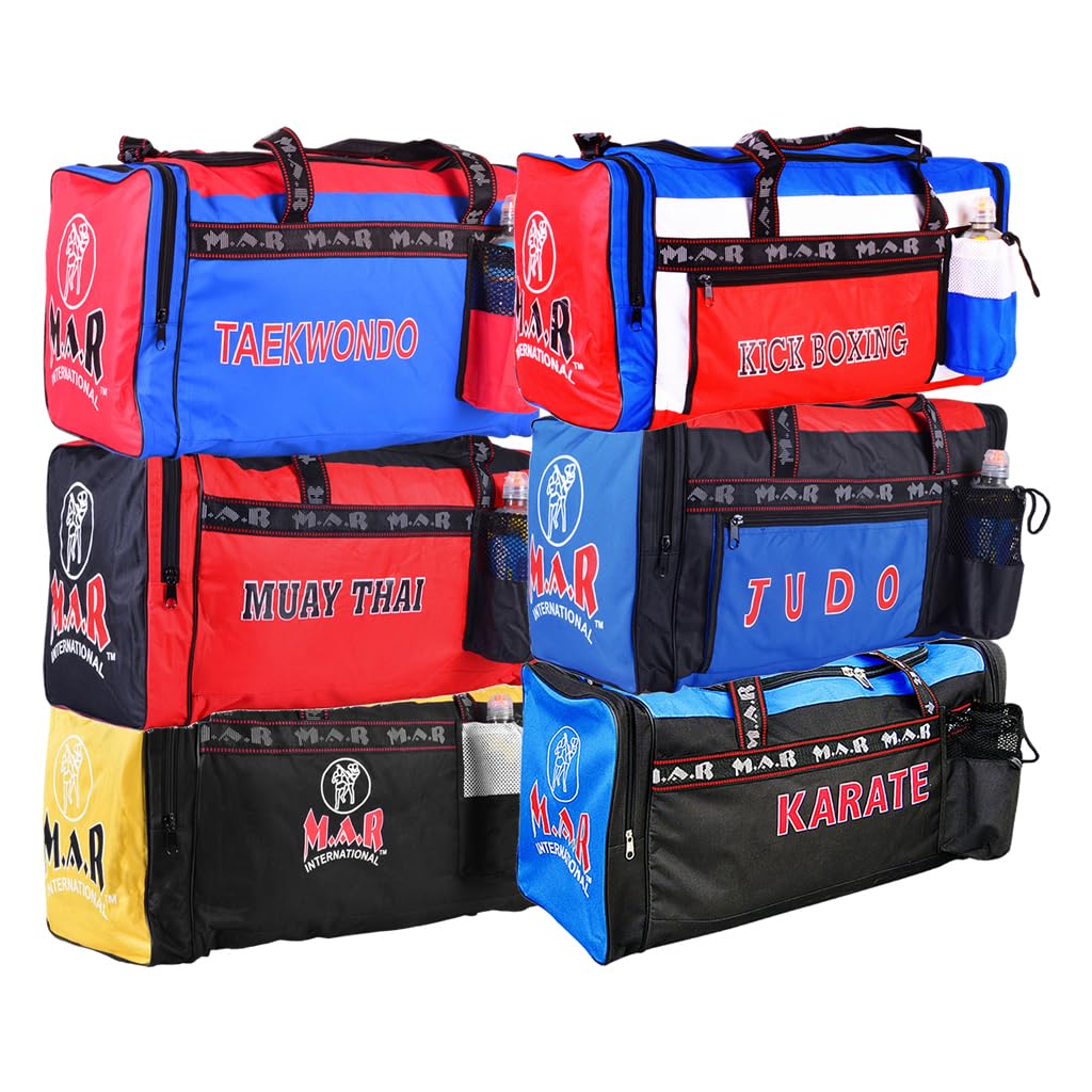 MAR | Sports Duffle Gym Bag (All in One) Unique Bottle Holder, Karate Style Multi-Compartment Holdall, Fitness Kitbag for Martial Arts, Shotokan, Unisex Equipment Carry Bag - Blue & Black Kit Bag โ image 1