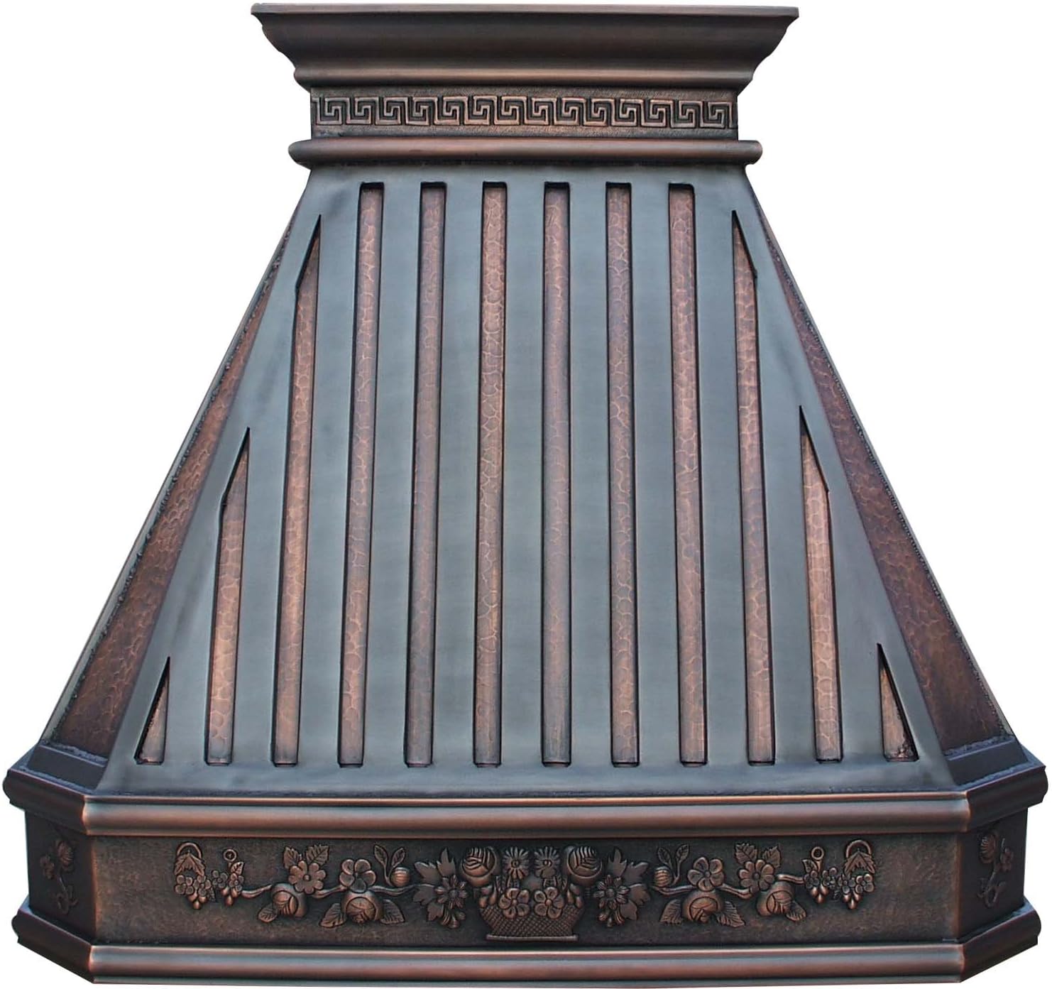 SINDA Light Hammered-Antique Copper Handcrafted Custom Copper Range Hood with Commercial Grade Hood SUS304 Vent with Liner and Fan Motor, Baffle Filter, High CFM, Island Mount, H14TR-LCI3039