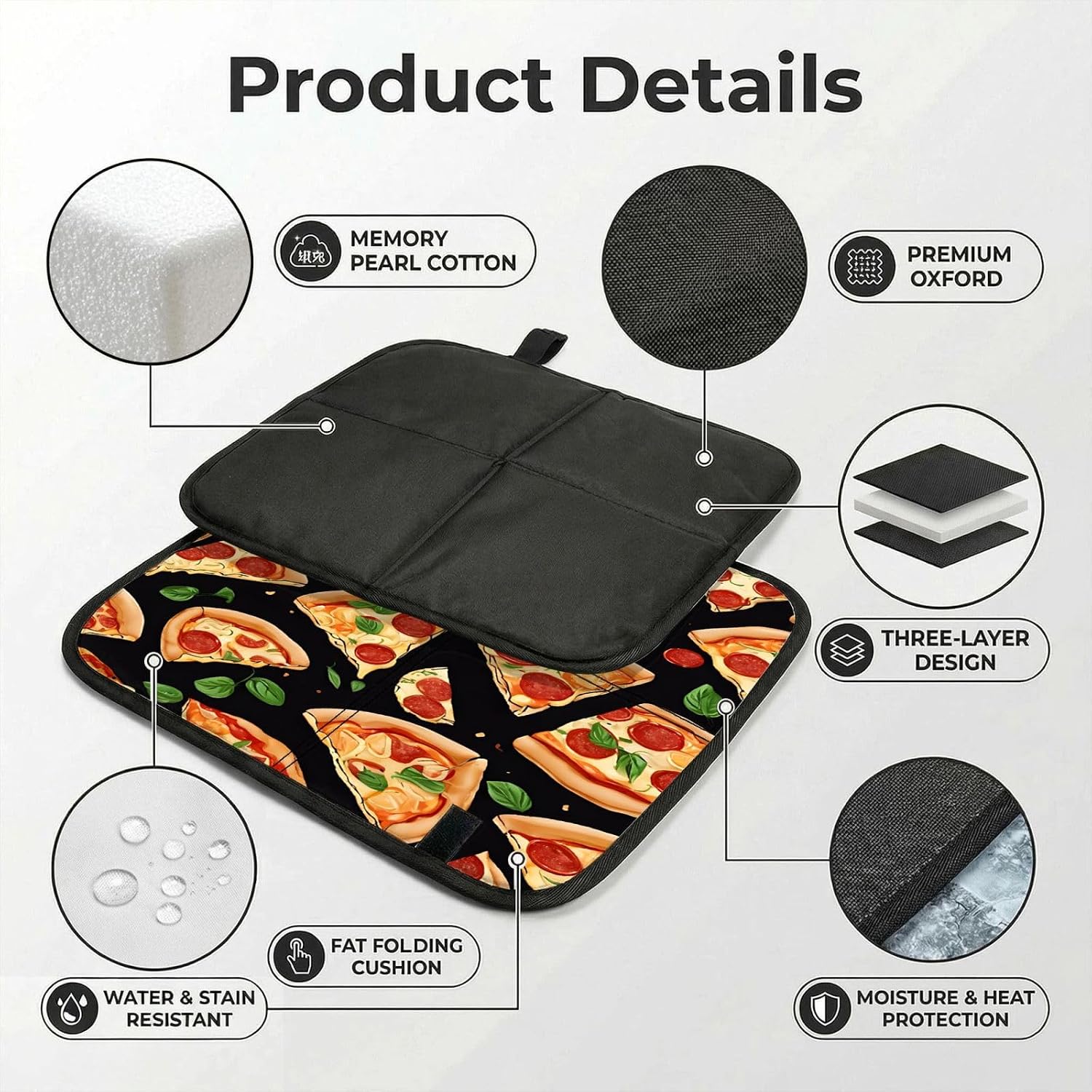 (Pizza 3D) Sitting Pad Foldable Seat Cushion Lightweight Camping Seat Mat with Hook for Outdoor Hiking Picnic Camping