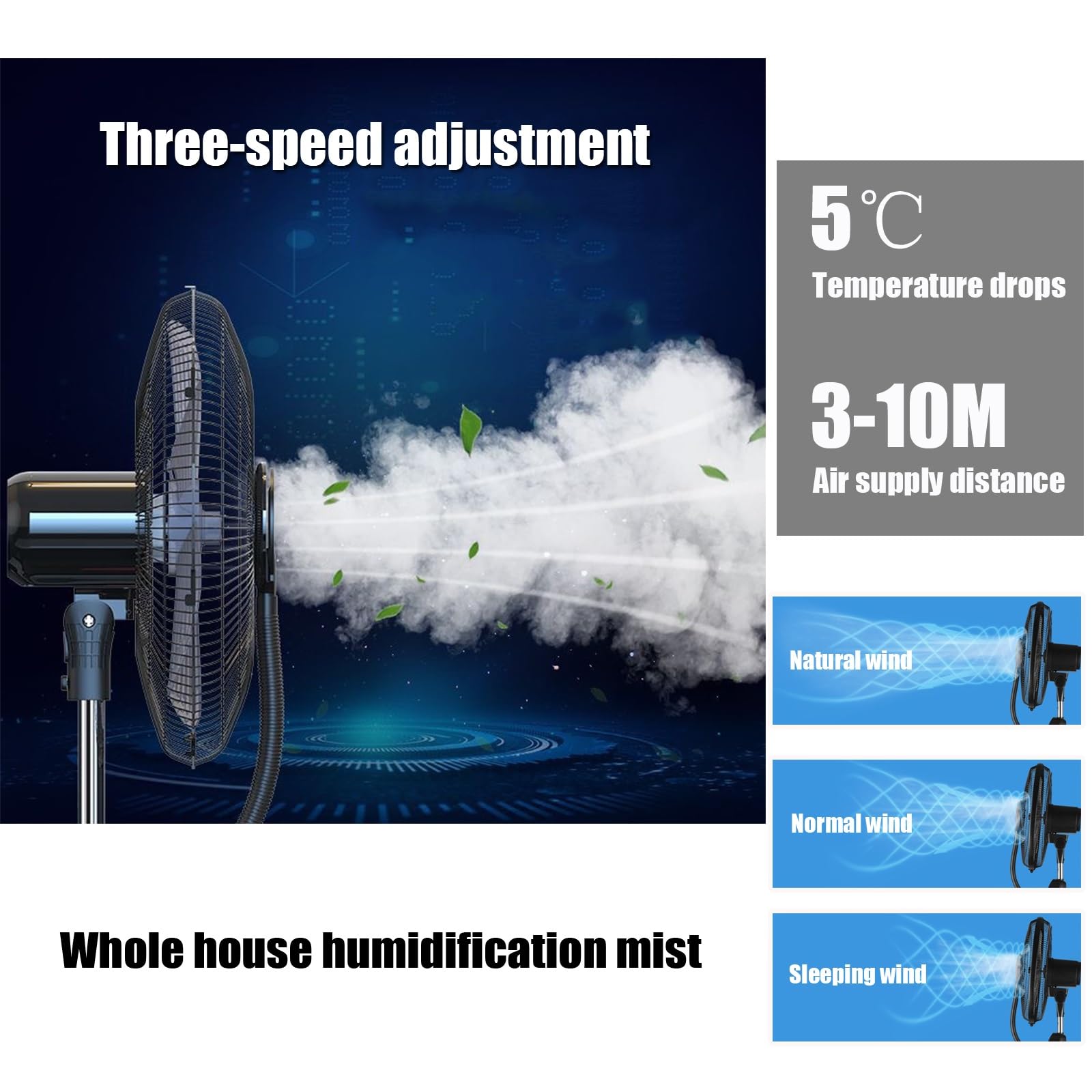 Ventilatore a piantana con nebulizzatore d'acqua, ventilatore nebulizzatore portatile, ventilatore oscillante da esterno/ventilatore a piantana, ventilatore elettrico da pavimento per casa, ufficio,