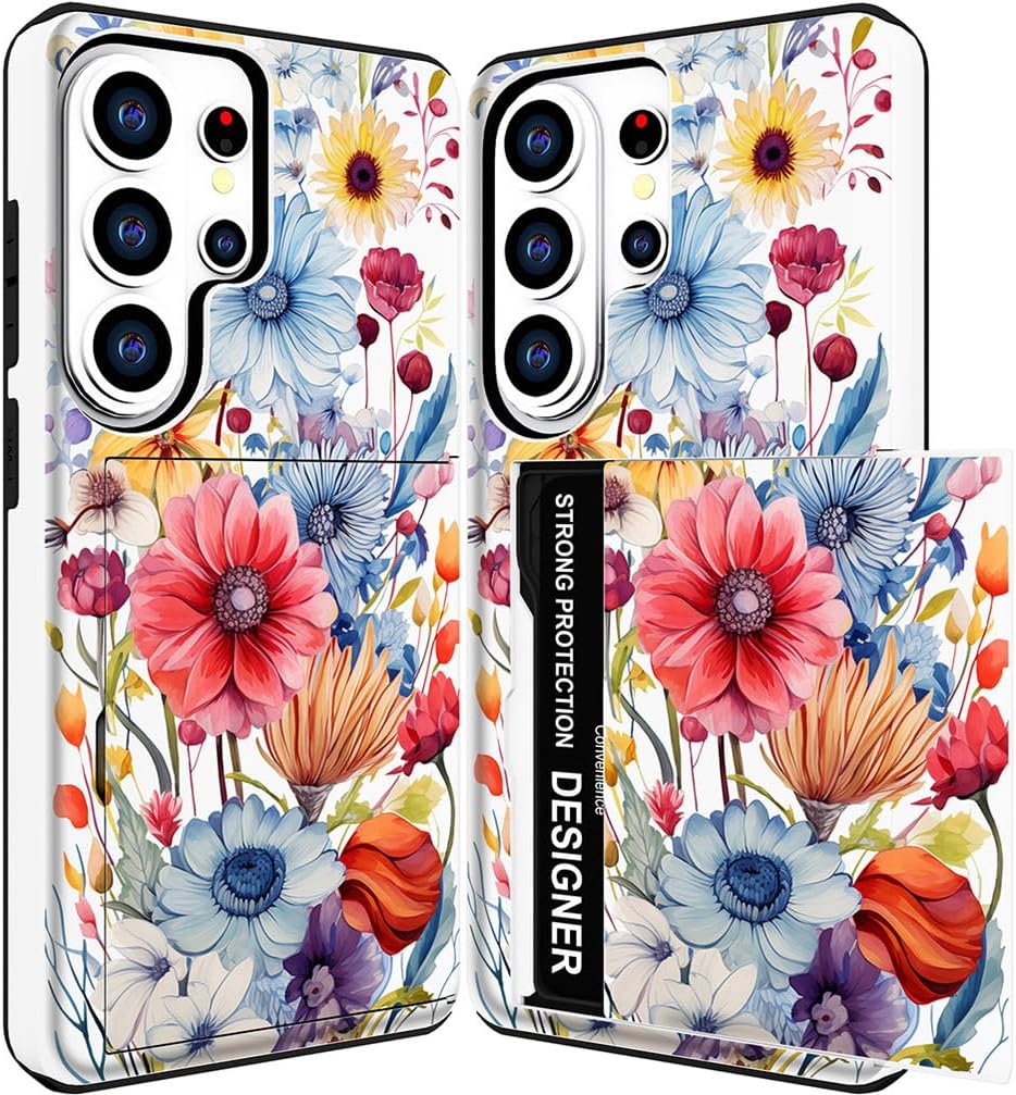 for Samsung Galaxy S26 Ultra Case - Yellow Nice Deco | Cute Wallet Cases For Women With Design,Rugged Credit Card Holder Slot Protective Phone Skin