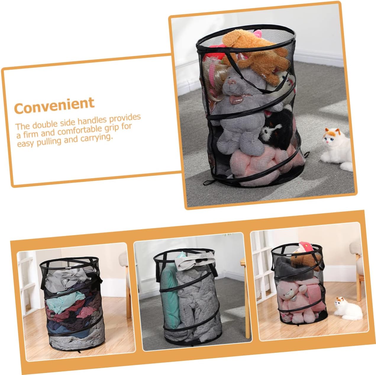 Super Large Folding Laundry Hamper Mesh Laundry Bag Sturdy Material Space-saving Design