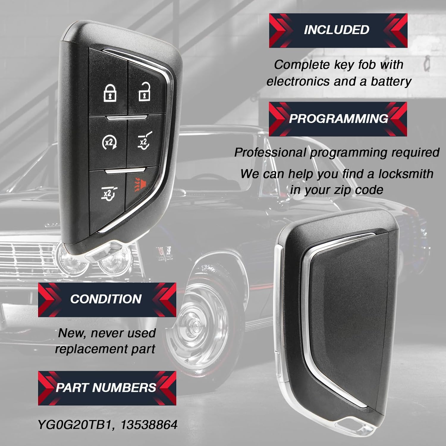 USARemote Keyless Entry Remote Car Key Fob 6-Button Replacement for 2021 - 2022 Cadillac Escalade (YG0G20TB1, 13538864, 433 MHz) - Image 4