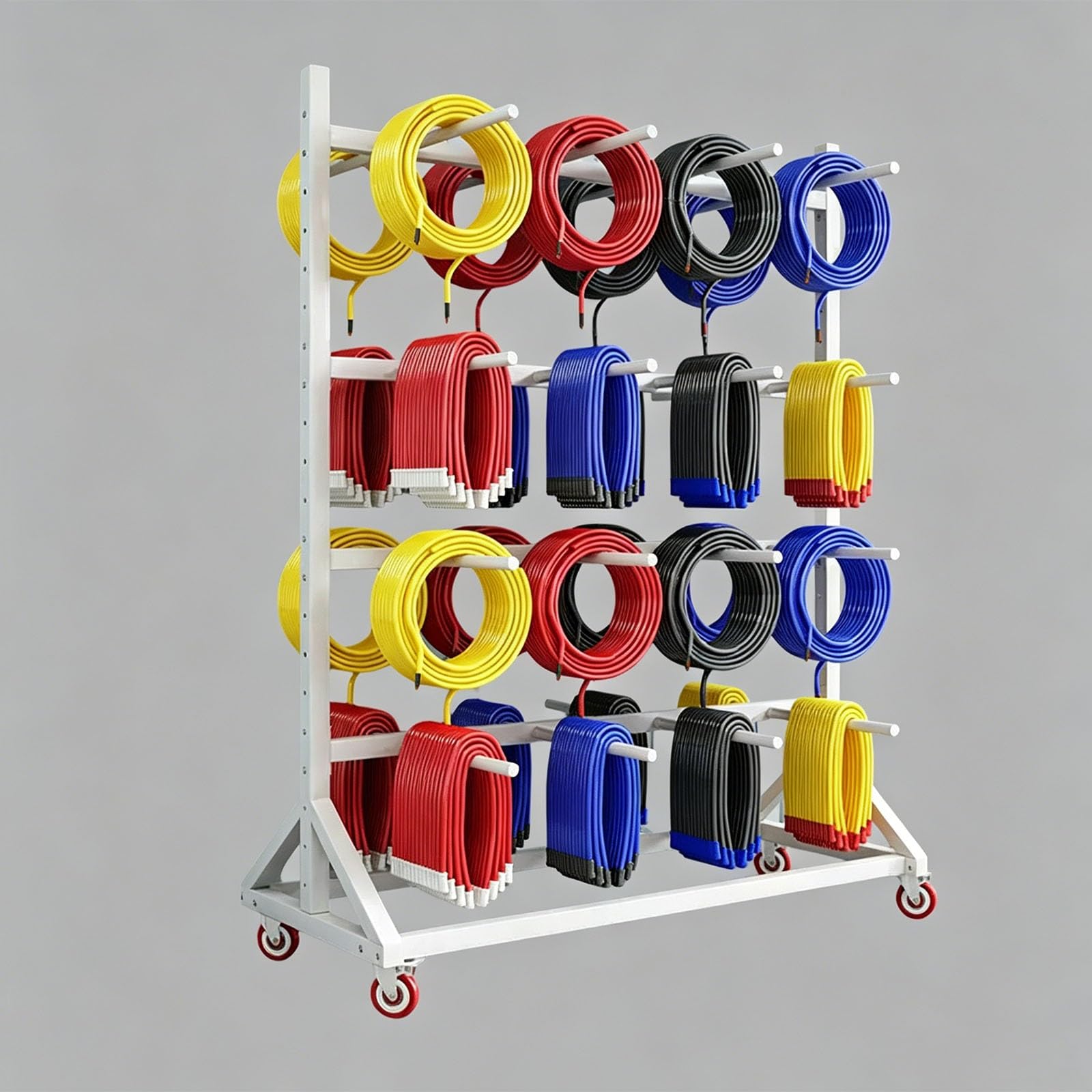 Freestanding Wire Spool Rack, Large Steel Mobile Storage Rack for Power Cord, Cable Reel Display Stand for Wiring Reels, Extension Cords, and Retail(B,3-Tier 120X90X200cm)