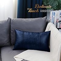 Vista 6 de BRAWARM Fundas de almohada de cuero azul marino de 12 x 20 pulgadas, funda de almohada lumbar de piel sintética con ribetes, almohada de cuero