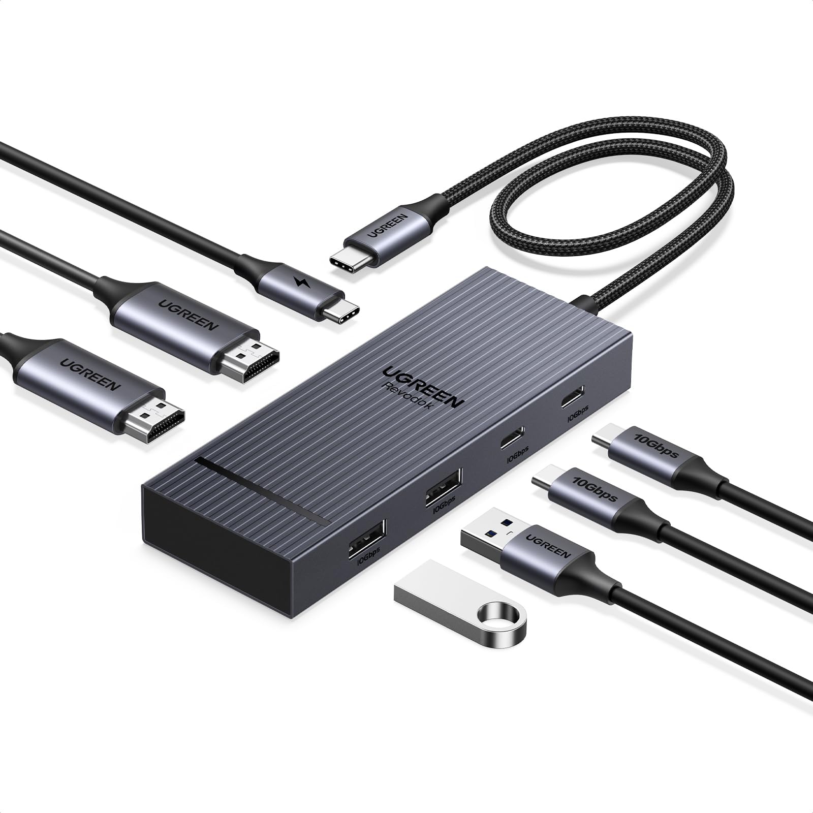UGREEN Laptop Docking Station Dual Monitor, Revodok Pro 7-in-1 USB C Hub, Dual 4K@60Hz with 2 HDMI, 4x 10Gbps USB-A/C Data Ports, 100W PD, Aluminum USB-C Dock for Dell, HP, Thinkpad Laptops and More