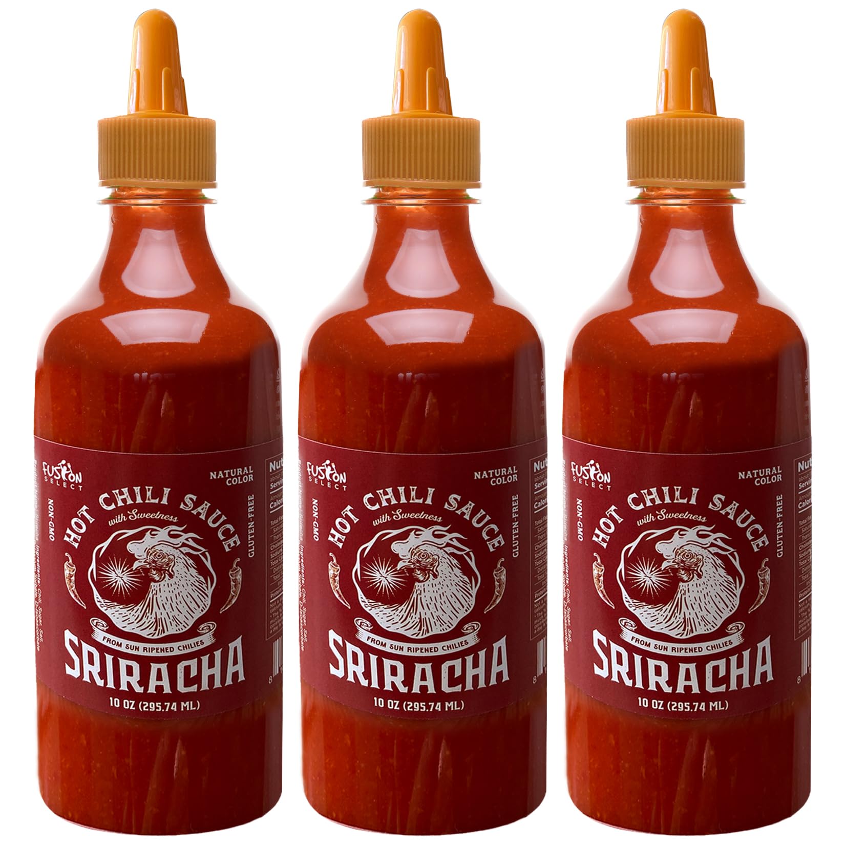 Fusion Select 30 Oz Sriracha Hot Sauce - Gourmet Spicy & Sweet Chili Sauce Seasoning for Cooking, Pizza, Stir Fry, Chicken, Meat, Taco - Made from Sun Dried Chilies, Natural Color
