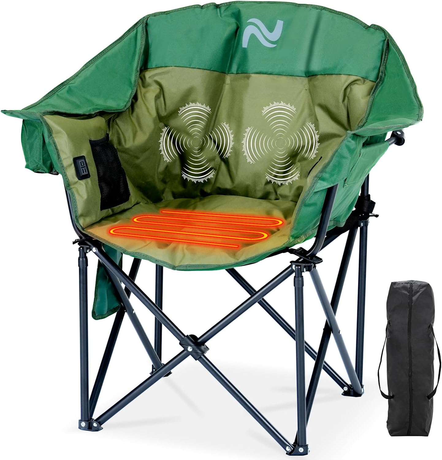 LILYPELLE Oversized Heated Massage Camping Chair for Adults - 3-Level Heat & Massage, 500LB Capacity - Padded Folding Outdoor Sports Chair with Storage Pocket - Perfect for Camping, Fishing, Games