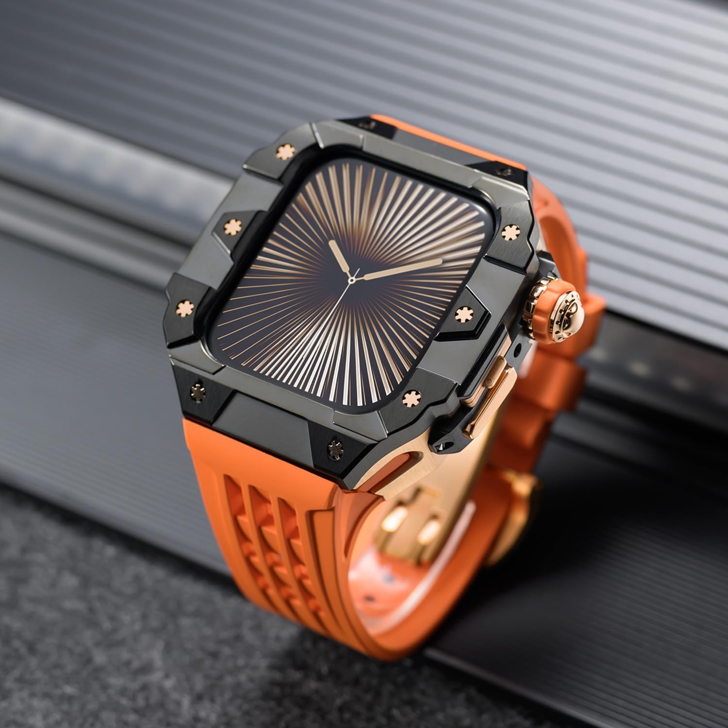 Romluous Case and Band for Apple Watch Series 10 46mm Stainless Steel Cover for Iwatch S10 Smartwatch Accessories for Men Sport Silicone Bands Metal Buckle Mod Set(Rbrg)