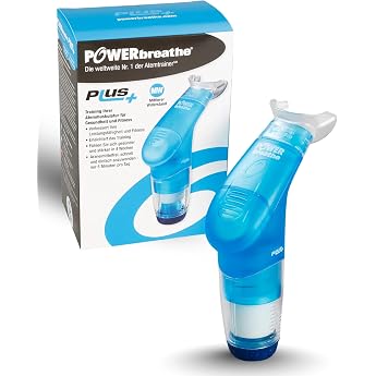 POWERBREATHE Plus I Blue I Medium Resistance I Breathing Trainer to Strengthen the Respiratory Muscles I Inspiration Muscle Trainer with 11 Levels I Breathing Training Device for Breathing Exercises