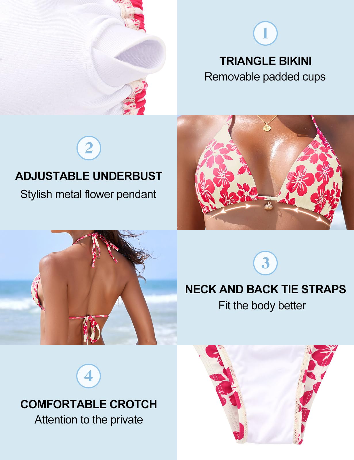Nadeer Conjunto de Bikini Mujer Brasileño 2 Piezas Halter Triángulo Push Up Relleno Cintura Alta Estampado Floral