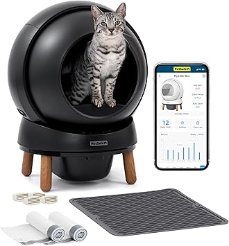 PetSafe ScoopFree SmartSpin Self-Cleaning Litter Box - Automatic Waste Collection - Odor Control - App Controlled - Complete Litter Box Kit - Black