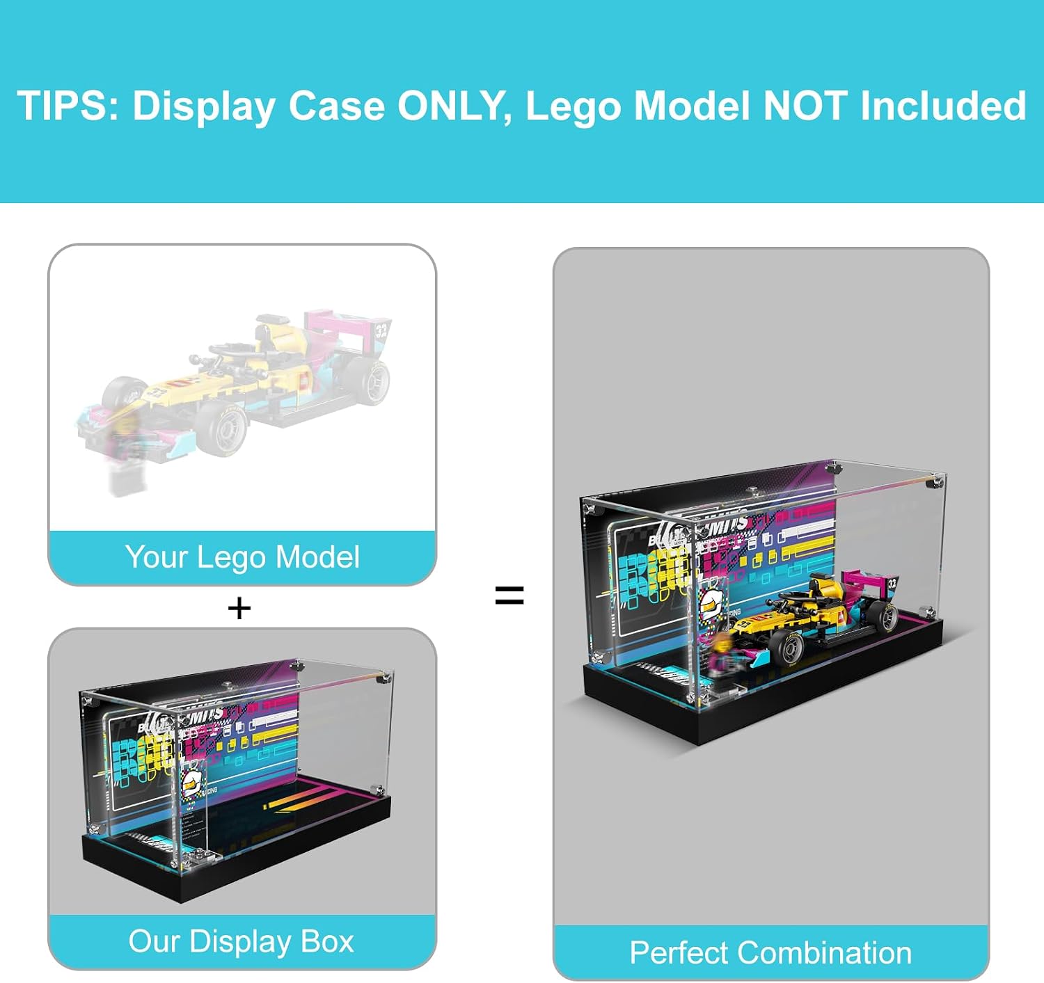 Acrylic Display Case for Lego 77258 F1 ACADEMY Race Car with LED Lights & Metal Screw Structure | Dust-Proof Showcase Box (Only Case - Model Not Included)