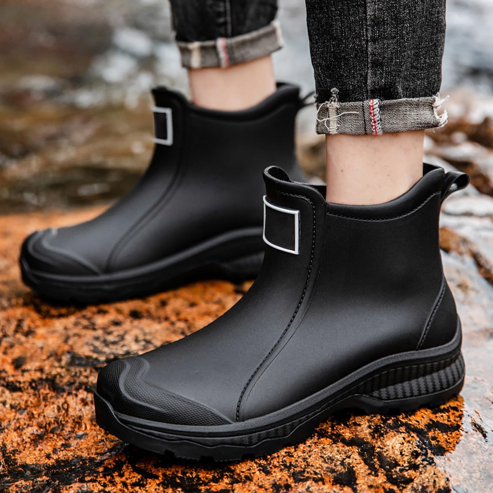 Scarpe impermeabili da uomo, invernali, stivali da pioggia, scarpe da acqua, scarpe in gomma, per studenti, casual, alla moda, per lavoro, pesca, lavaggio auto, cucina, antiscivolo, scarpe da caccia