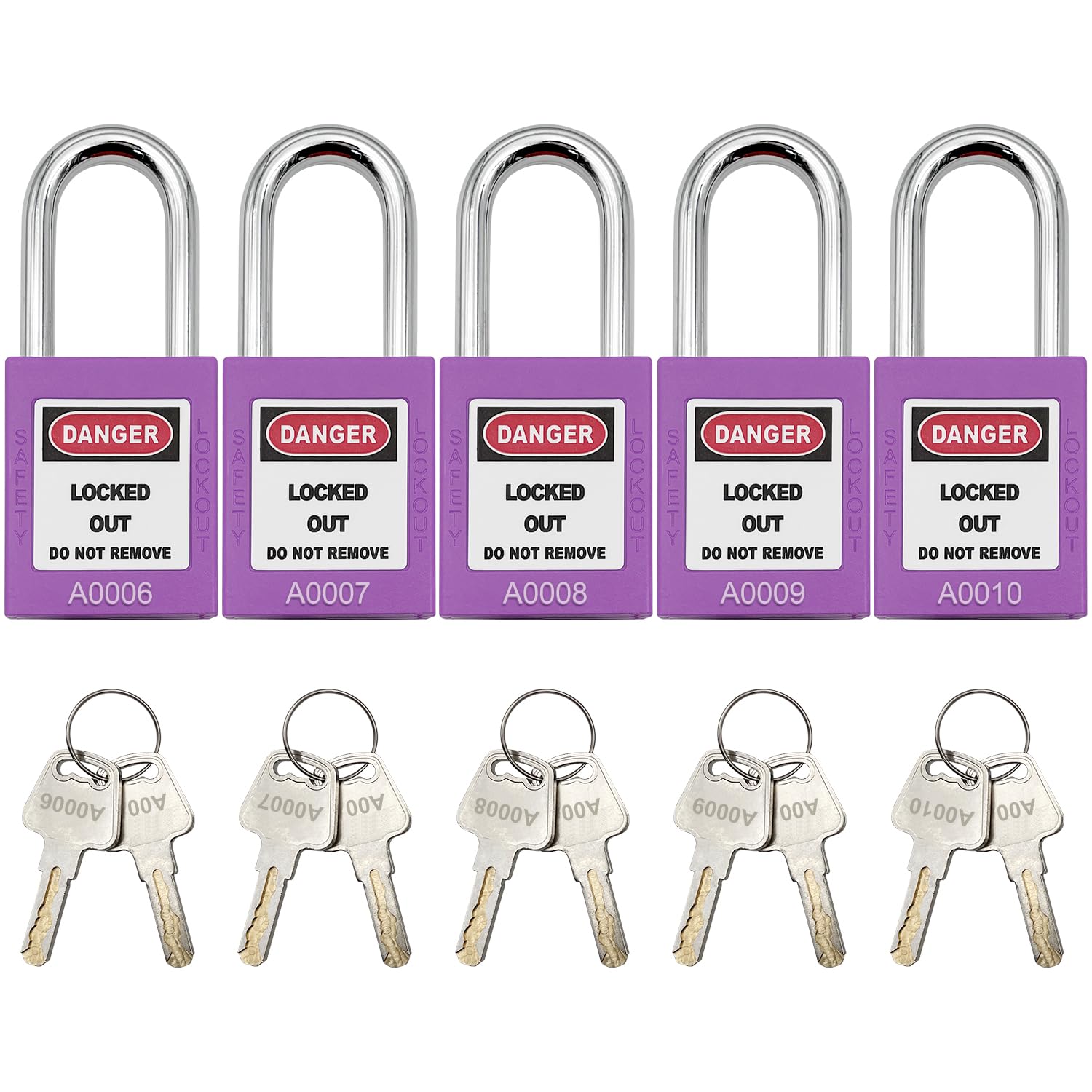 SAFBY Candados de bloqueo con 10 llaves diferentes – Candados seguros Loto para estaciones y dispositivos de bloqueo y etiquetado (morado, llave diferente)