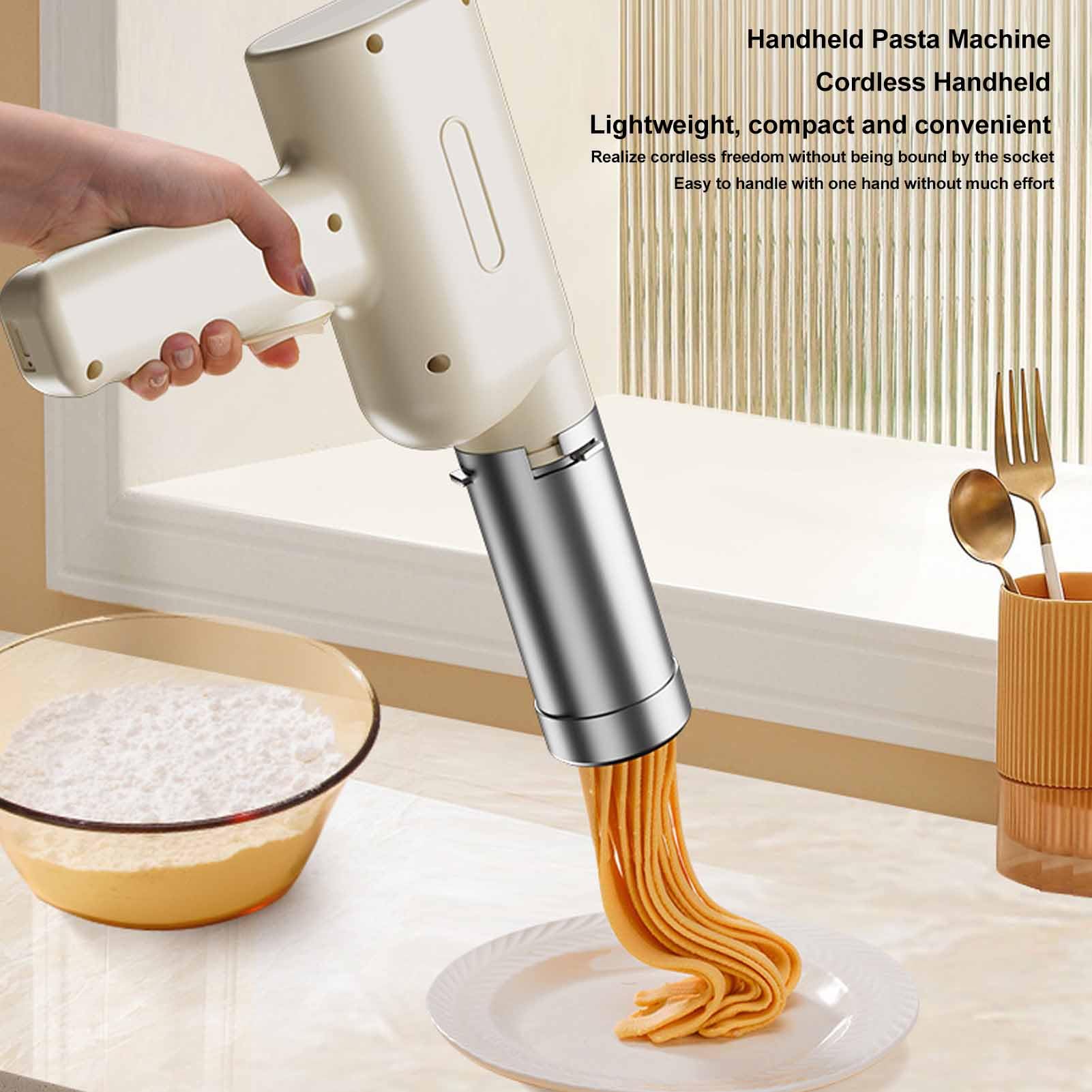 Generic Elektrische Nudelmaschine, Tragbare Automatische Handpressmaschine für die Familienküche, Edelstahl, 5 Stück Nudelformen (WHITE)