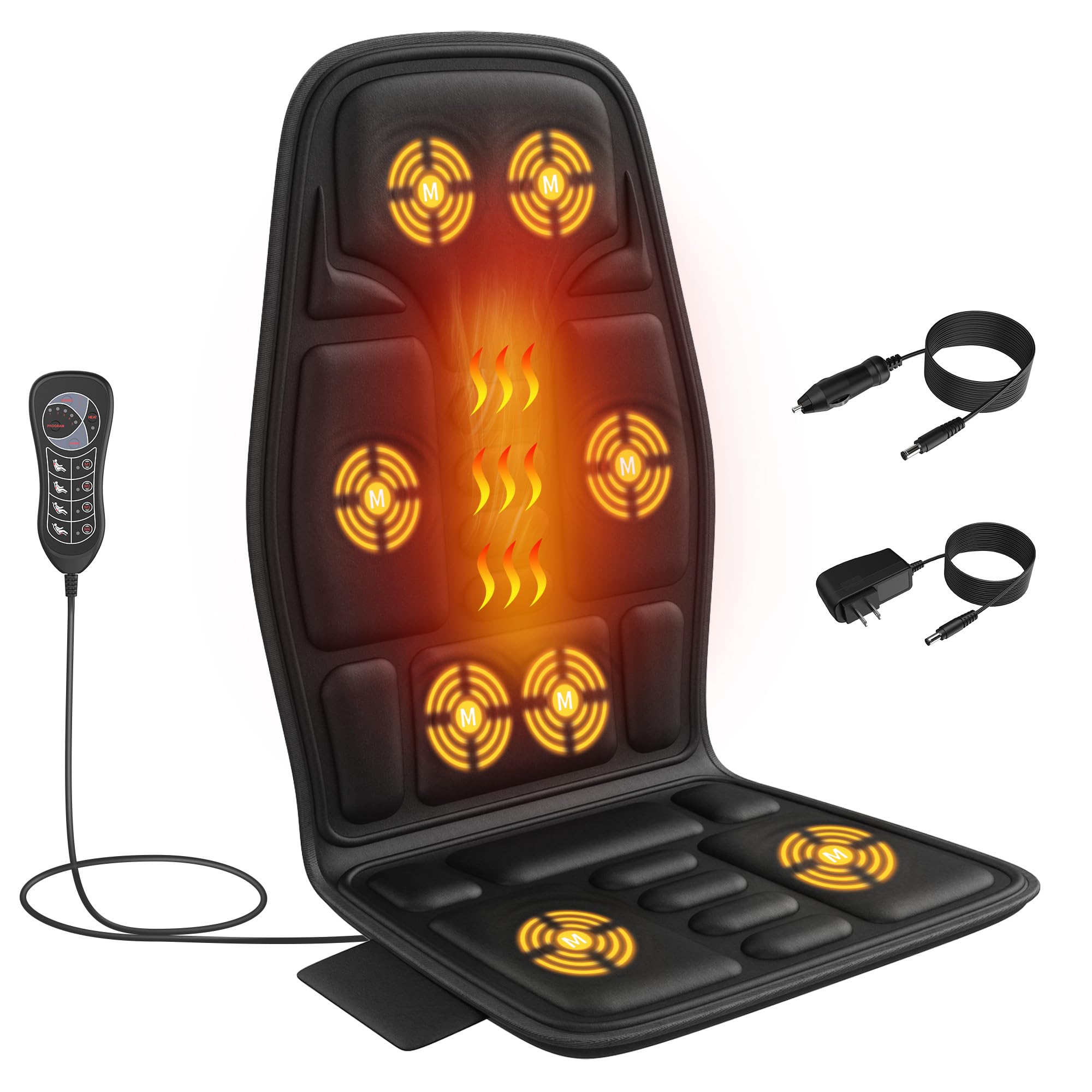 Sotion Back Massager with Heat for Pain Relief, Back Massage Chair Pad, Full Body Massage, Deep Tissue Vibration Massager with 2 Adapters, Office and