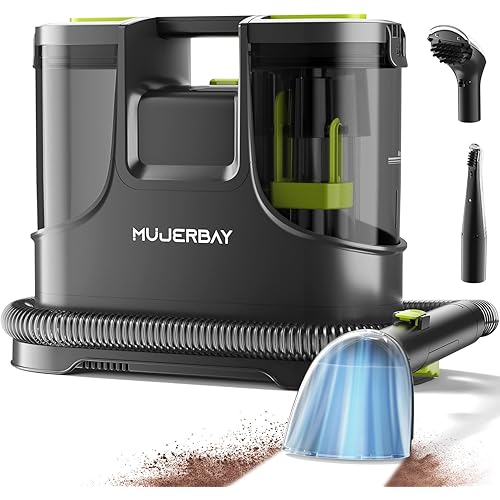 Upholstery Carpet Cleaner, MUJERBAY 15Kpa Portable Spot and Stain Cleaner Shampooer, Easy Move with Handle, 1.5-inch Deep Cleaning Machine for Couch, Stairs, Car and Pet Messes.