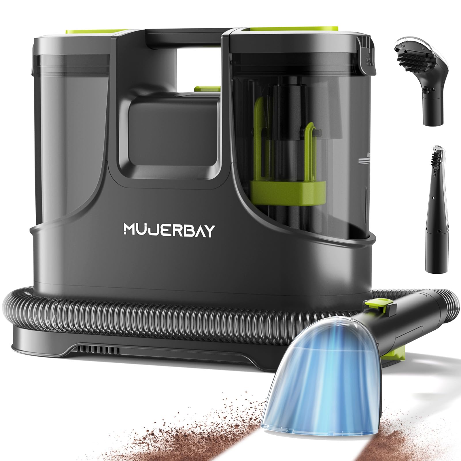 Photo 1 of Upholstery Carpet Cleaner, MUJERBAY 15Kpa Portable Spot and Stain Cleaner Shampooer, Easy Move with Handle, 1.5-inch Deep Cleaning Machine for Couch, Stairs, Car and Pet Messes.