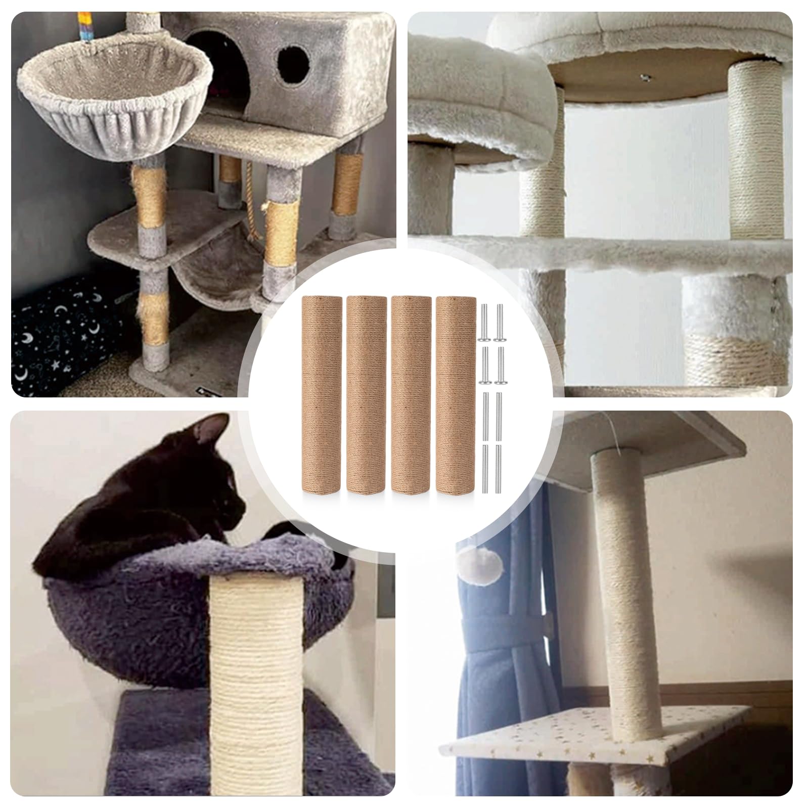 Kit di 4 pezzi di ricambio per tiragraffi per gatti, tiragraffi lungo 30 cm in sisal naturale, colonna da graffiare con viti M8, parti di ricambio per ristrutturazione e tempo libero creativo