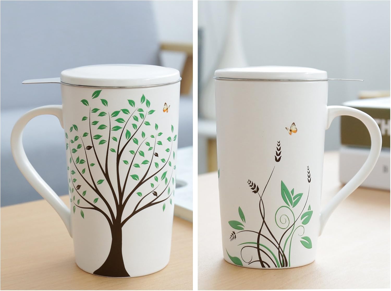 Bеѕt Cуbеr Mоndау 🔥 TEANAGOO Ceramic Tea Mug With Infuser and Lid and Handle, 18 Oz, Green Tree, M58-3 Women Filter Tea Cup Steeper, Brewing, Brewer Metal Diffuser Defusers Tea Drinkers Set Gifts Taza De Infusor De Té