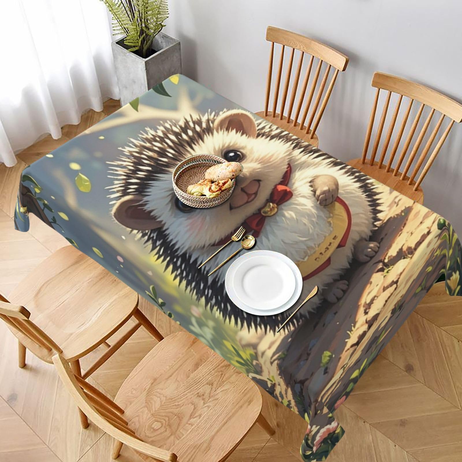 MXDLKSWPOH Table Cloths for Rectangle Tables 152x228 cm Waterproof Farmhouse Table Cloth Lovely Hedgehog Tablecloths Washable Wrinkle Free Table Cover for Dining Table Weddings Events Party Buffet