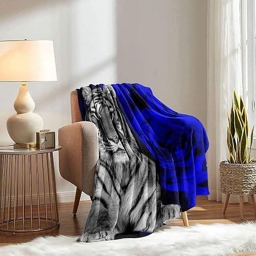 Miniatura 3 de LUVIVIHOME Manta individual de tigre blanco y negro, manta de franela de franela de felpa suave y mullida para cama, sofá, 60 x 80 pulgadas