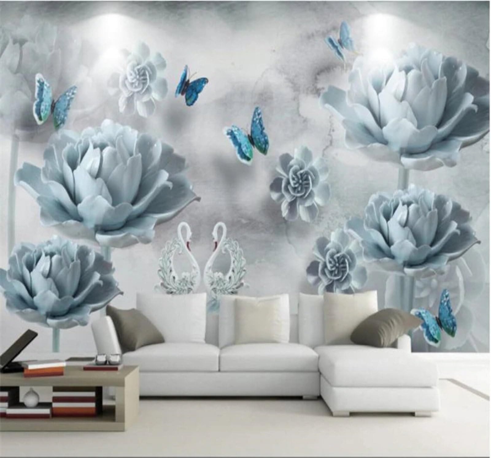 Elegant Romantic Swan Flowers Butterflies 3D Wallpaper Easy Install Feature Office Living Room Sofa Bedroom TV Background Wall Decoration-150cm×105cm