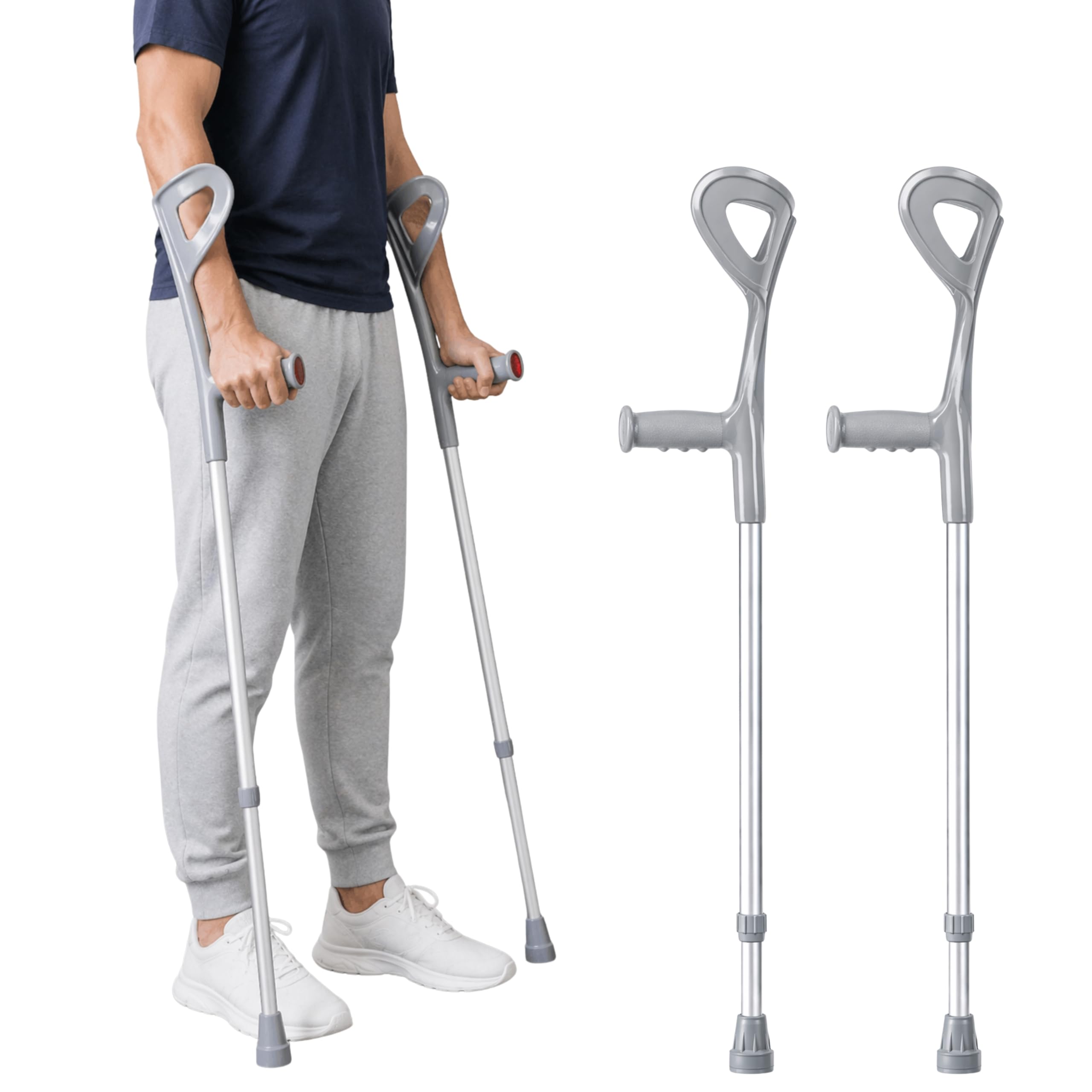 Muletas Ortopédicas de Aluminio para Adulto | 2 unidades |Altura Regulable de 92 a 115 cm| Ligeras, Resistentes y Seguras |Color GRIS | Sistema Antideslizante | Peso soportado 130KG | MARCA ESPAÑOLA