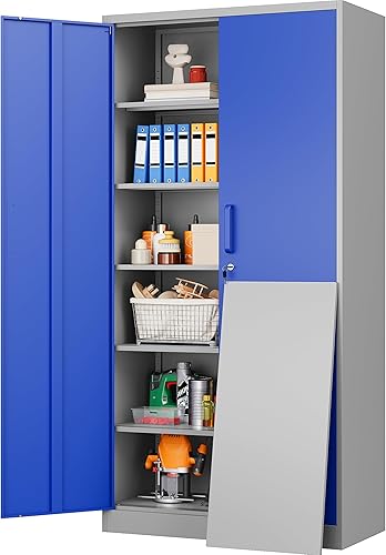 Miniatura 13 de Armario de Almacenamiento de Metal Ancho y Profundo con Barra Colgante, Armario de Almacenamiento de Escoba Negro con Cerradura, Armarios de Vestir