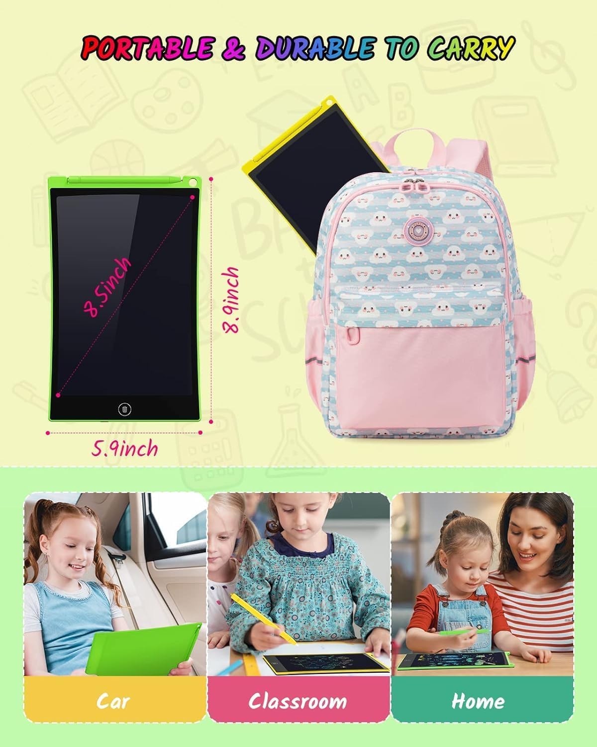 TECJOE Paquete de 2 tabletas de escritura LCD, 8.5 pulgadas, tablero de garabatos colorido para niños, bloc de dibujo reutilizable borrable, juguetes de aprendizaje, regalos para niños y niñas de 3,