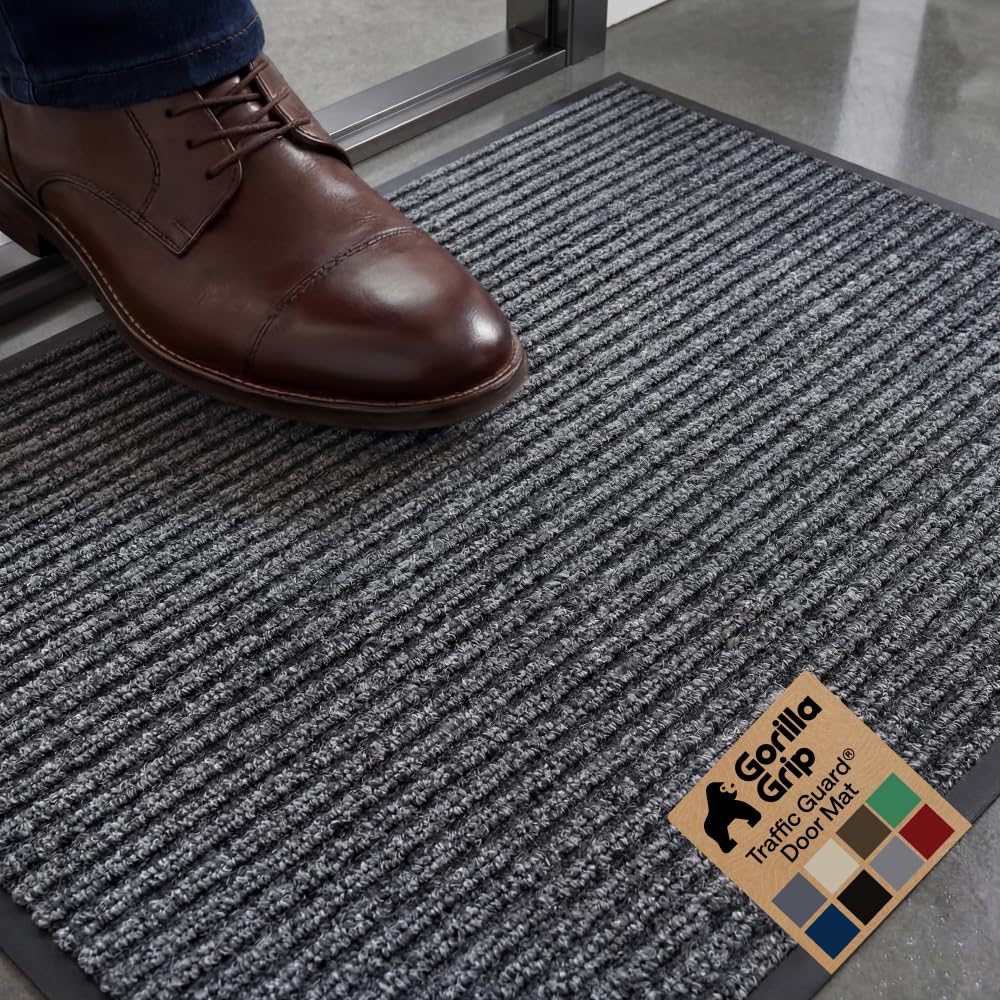 GORILLA GRIP Traffic Guard Indoor Outdoor Heavy Duty Door Mat, 29x17 Gray
