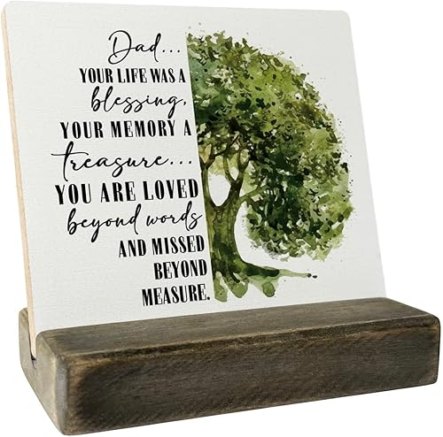 Miniatura 1 de Regalos conmemorativos para la pérdida del padre, placa con soporte de madera, regalo significativo de placa de madera para el día del padre,