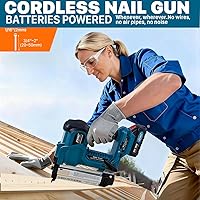 Vista 3 de Brad Nailer - Pistola de clavos eléctrica de calibre 18, clavadora de clavos 2 en 1 con 800 clavos y grapas, pistola de clavos con 2 baterías de 2.0