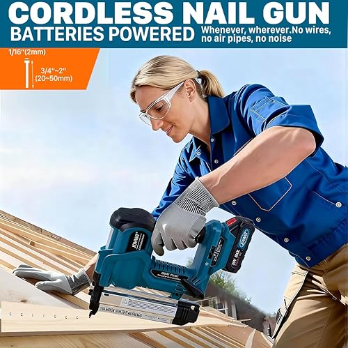 Miniatura 3 de Brad Nailer - Pistola de clavos eléctrica de calibre 18, clavadora de clavos 2 en 1 con 800 clavos y grapas, pistola de clavos con 2 baterías de 2.0