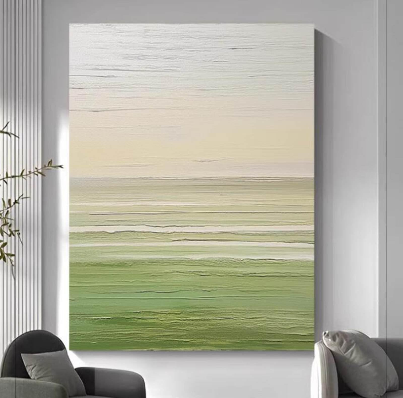 Peinture à l'huile moderne verte : décor de peinture grand format sur toile