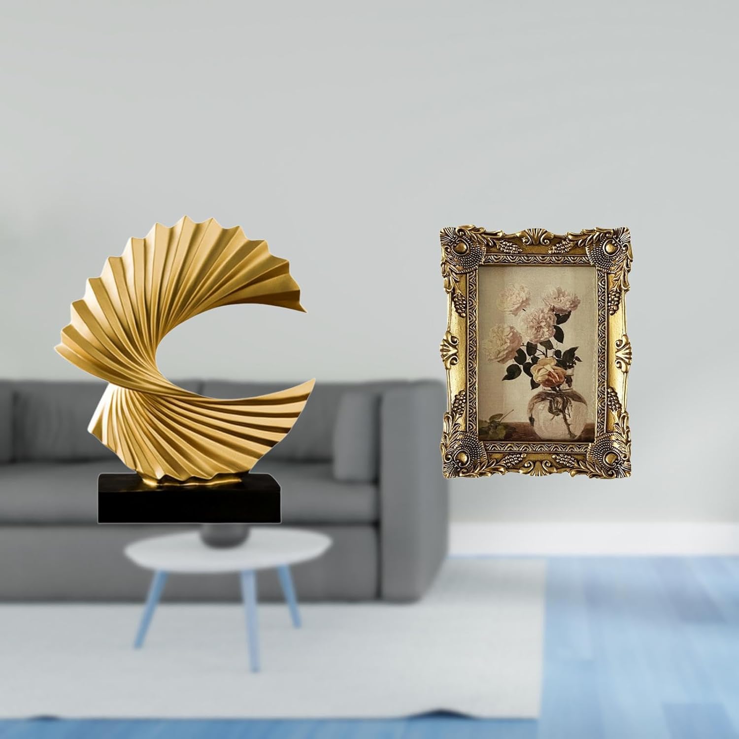 Fenteer Wave Sculpture Resin Tabletop Baroque Photo Frame Ornate Picture Frame Modern Abstract Design Suitable for Home Office Living Room Gift Giving