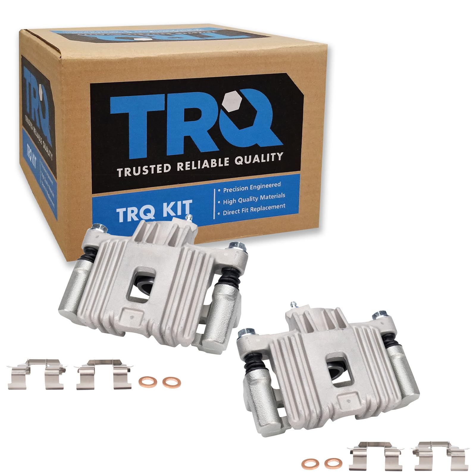 TRQ Rear Brake Caliper Set Zinc Coated Brackets Hardware